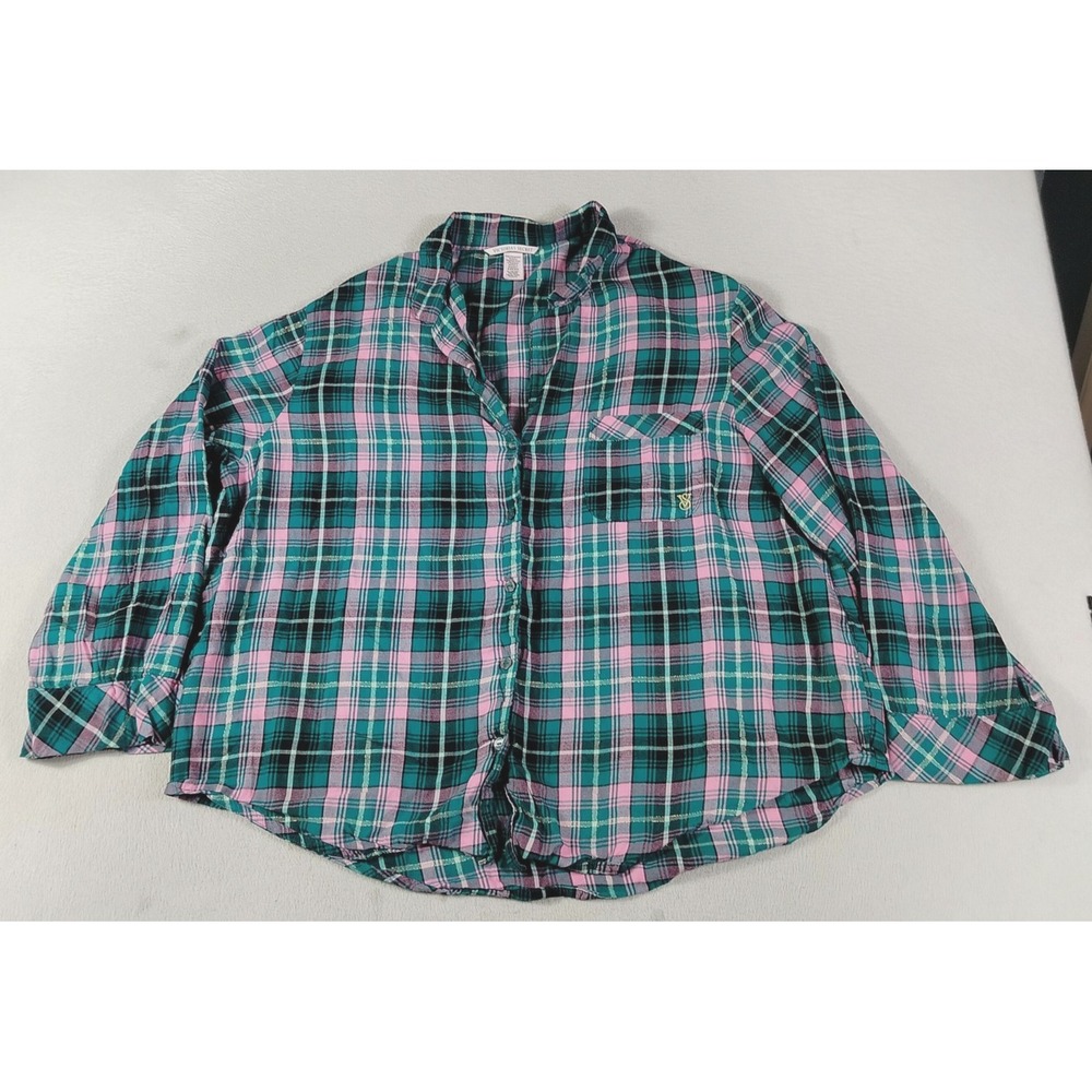 Victoria's Secret Pajama Flannel Top Womens XL Plaid Sleepwear Cozycore Warm